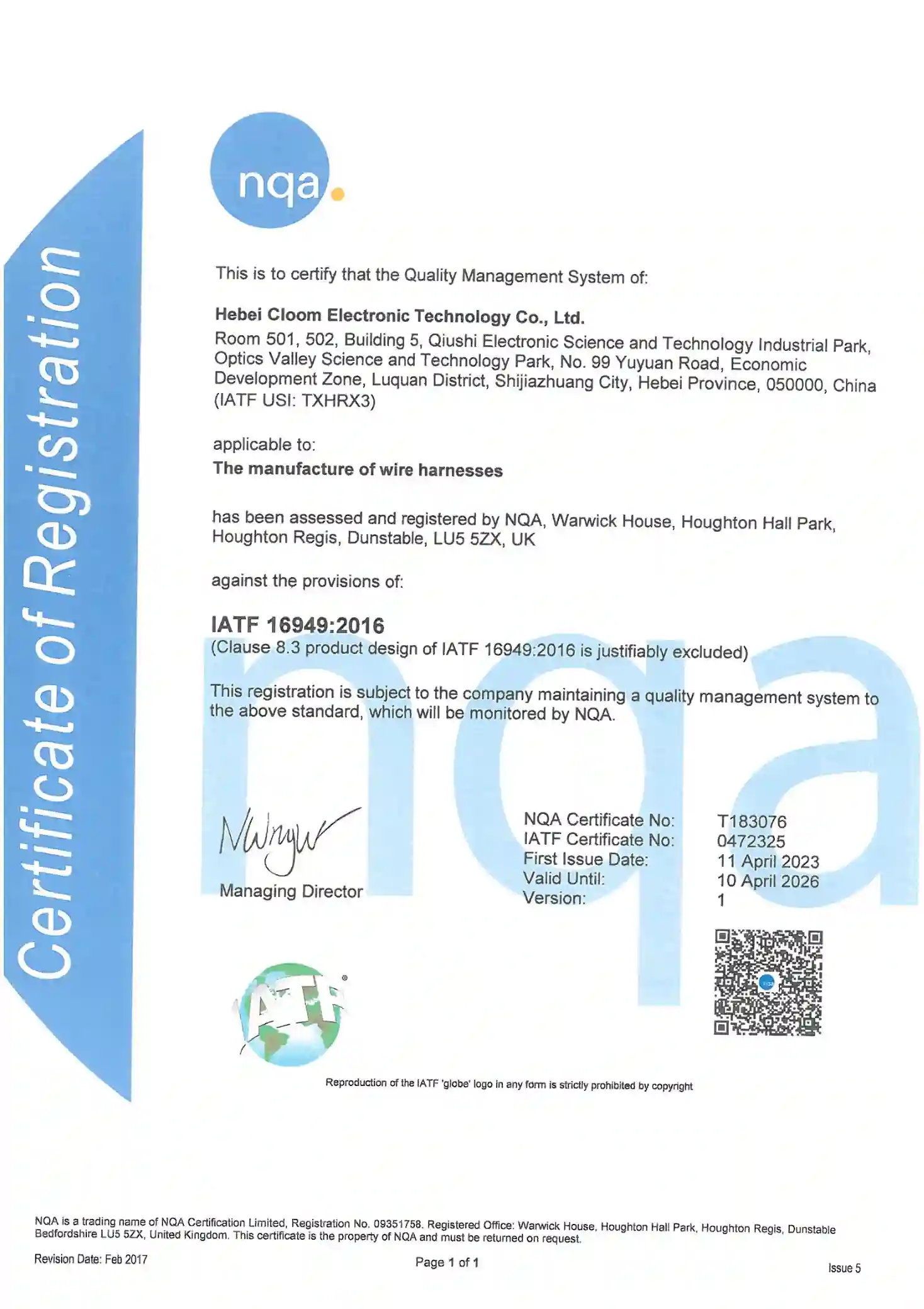Certificare Cablaje IATF 16949